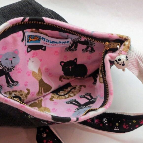 Cat Lover Black Denim Shoulder Bag Zip close UNIQUE - Picture 6 of 9